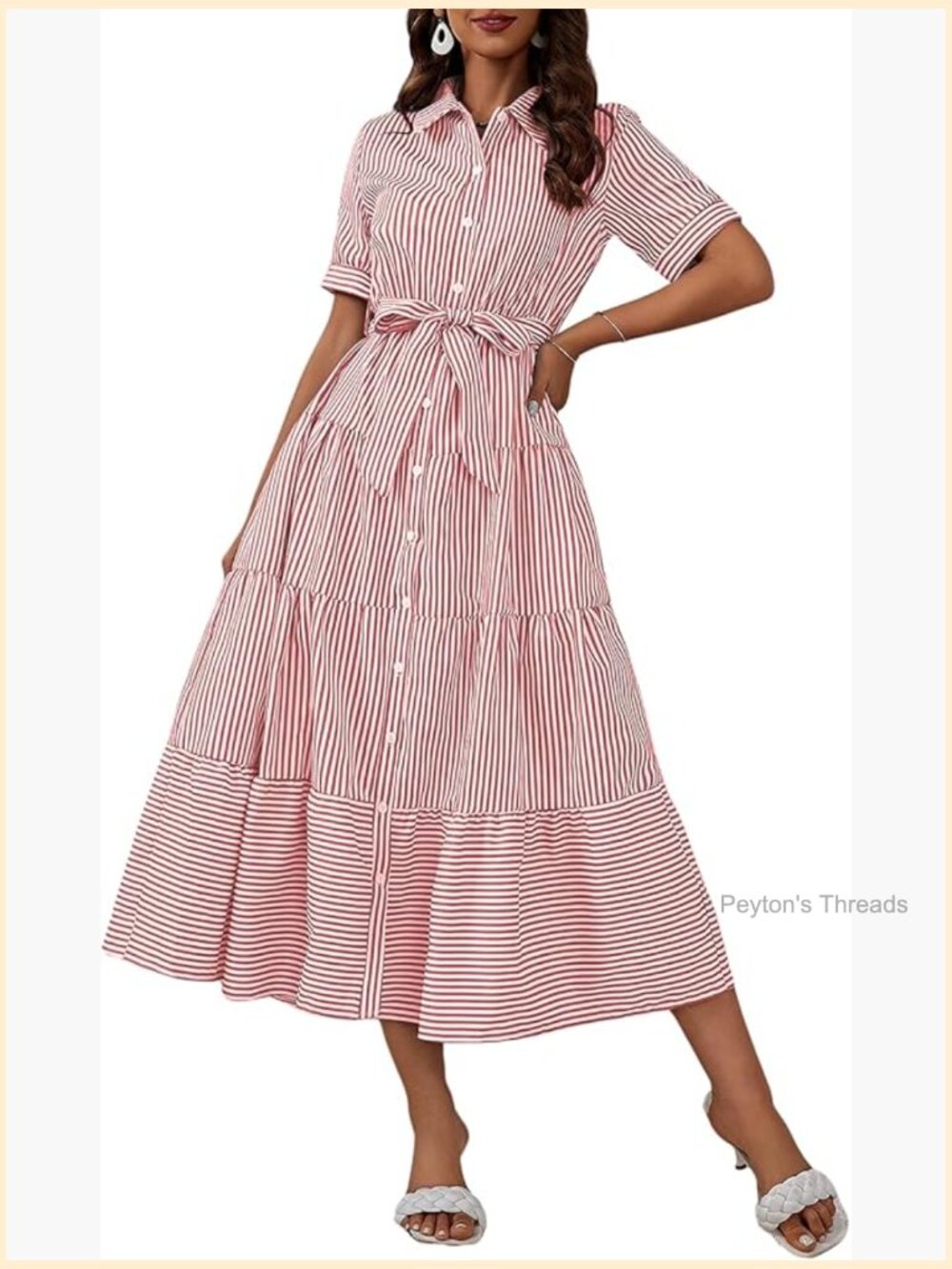 Women's Boho Striped Shirt Dress Button Down Belted Flowy A-Line Maxi Long Dress - Picture 1 of 5